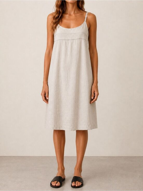 Eileen Fisher Dresses & Skirts - Eileen Fisher Linen Blend Jumper Dress Sz Medium Beige Sleeveless Midi Empire